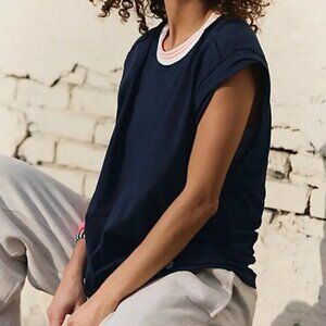 Free People FP Movement Don't Sweat It Oversized Tee Navy Blue Medium NWT